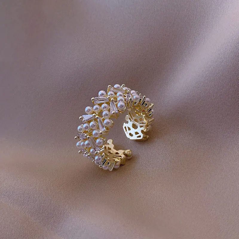 Majorelle Pearl Zircon Gold Open Rings