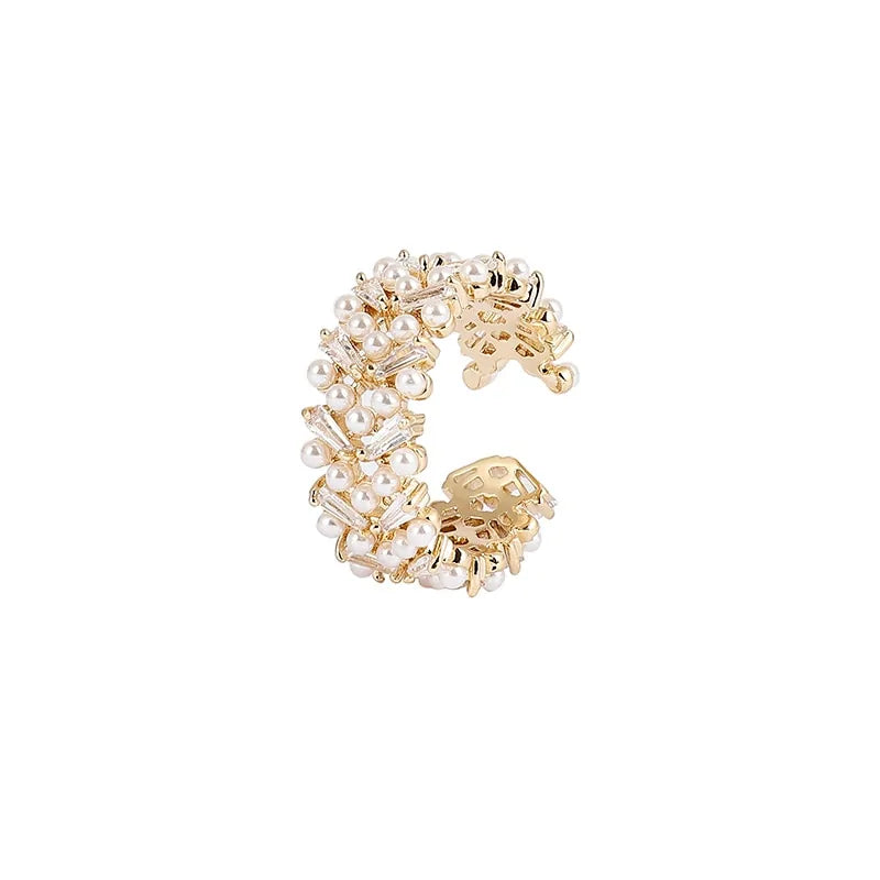 Majorelle Pearl Zircon Gold Open Rings