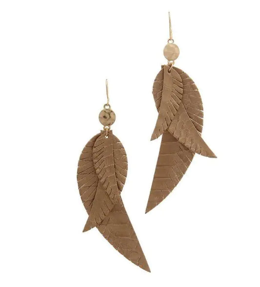 Feather Drop Earrings - Gold